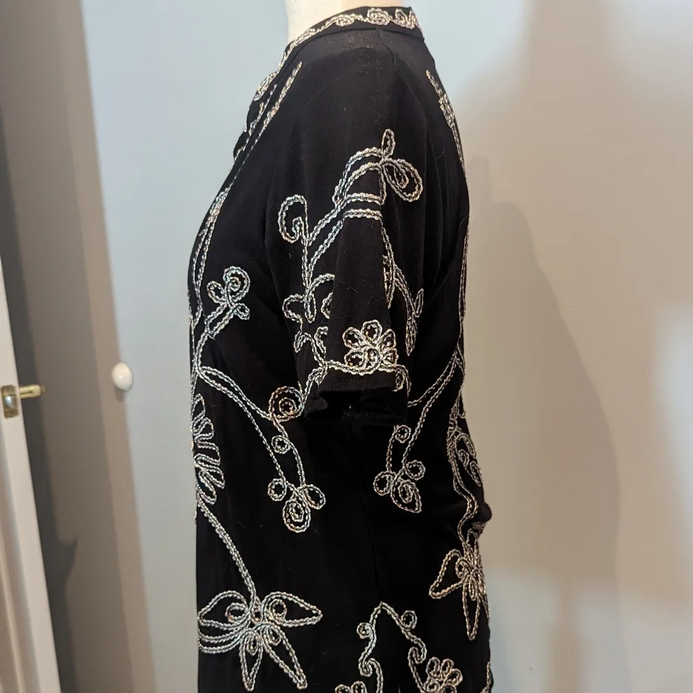 Lauren Michelle Embellished Blk Tunic Sz L - Picture 2 of 7